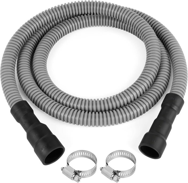 JUWO 6 FT Dishwasher Drain Hose, Corrugated and Flexible Dishwasher Hose Drain Replacement with Clamps, Discharge Hose Fits 11/16", 1", 1-1/8" Dishwasher End - Image 1